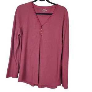 Eddie Bauer Women's Earth Red Crochet Trimmed Henley Long Sleeve Shirt XXL